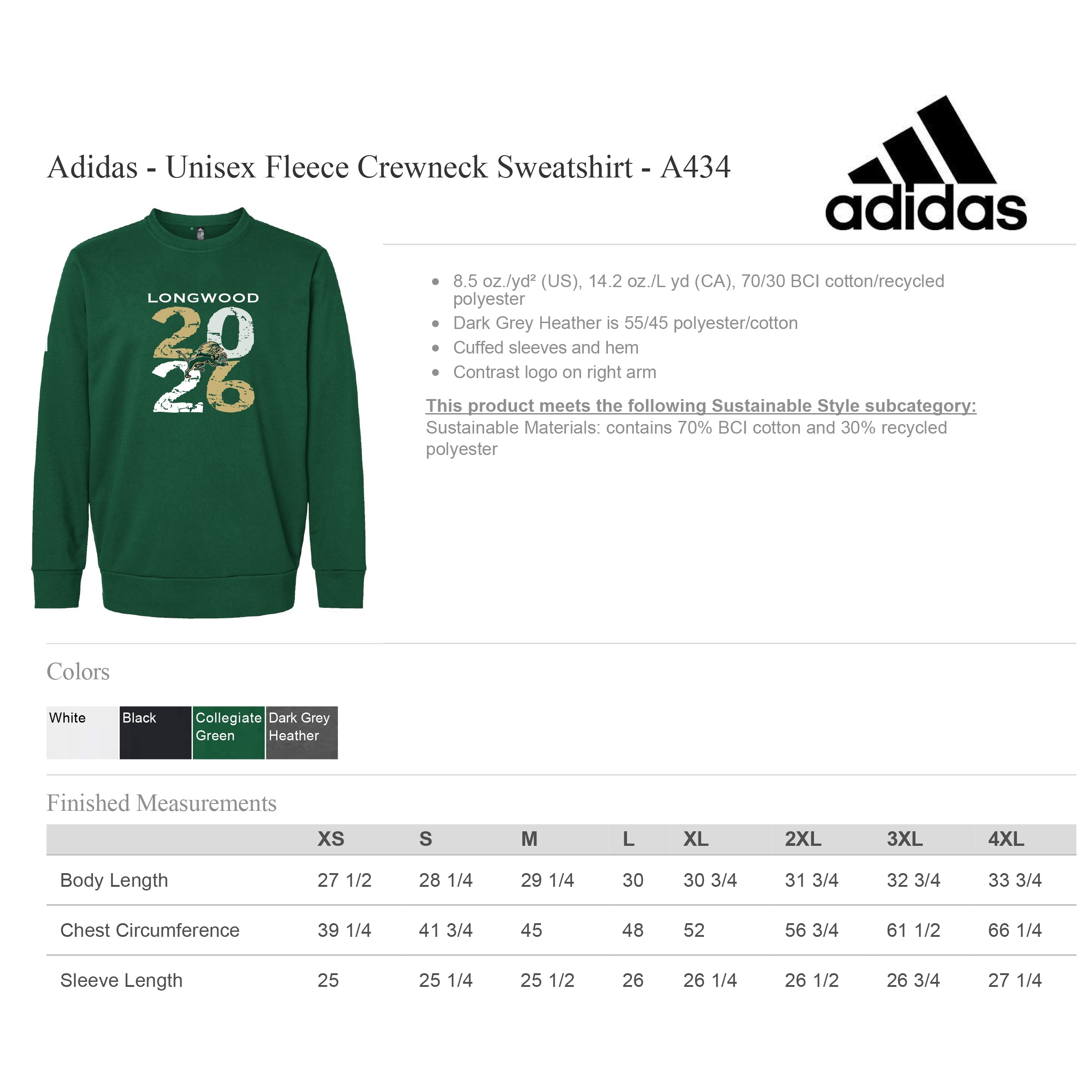 Adidas Unisex Fleece Crewneck Sweatshirt