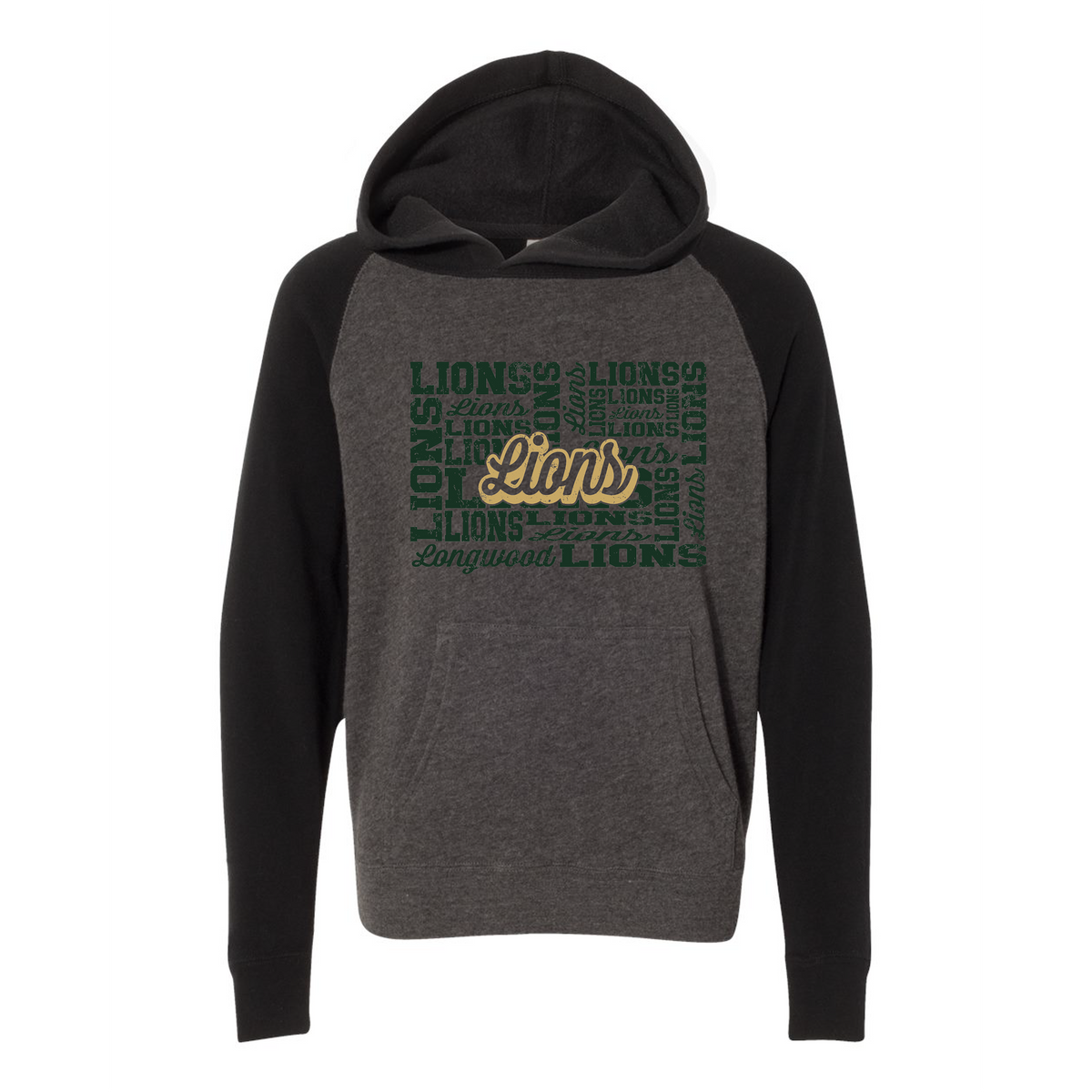 Youth Lightweight Special Blend Raglan Hooded Sweatshirt - Carbon/Black - Ridge Elementary