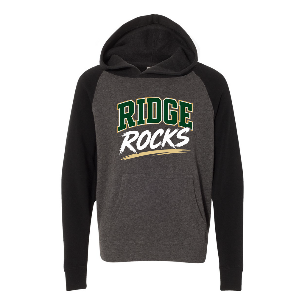 Youth Lightweight Special Blend Raglan Hooded Sweatshirt - Carbon/Black - Ridge Elementary