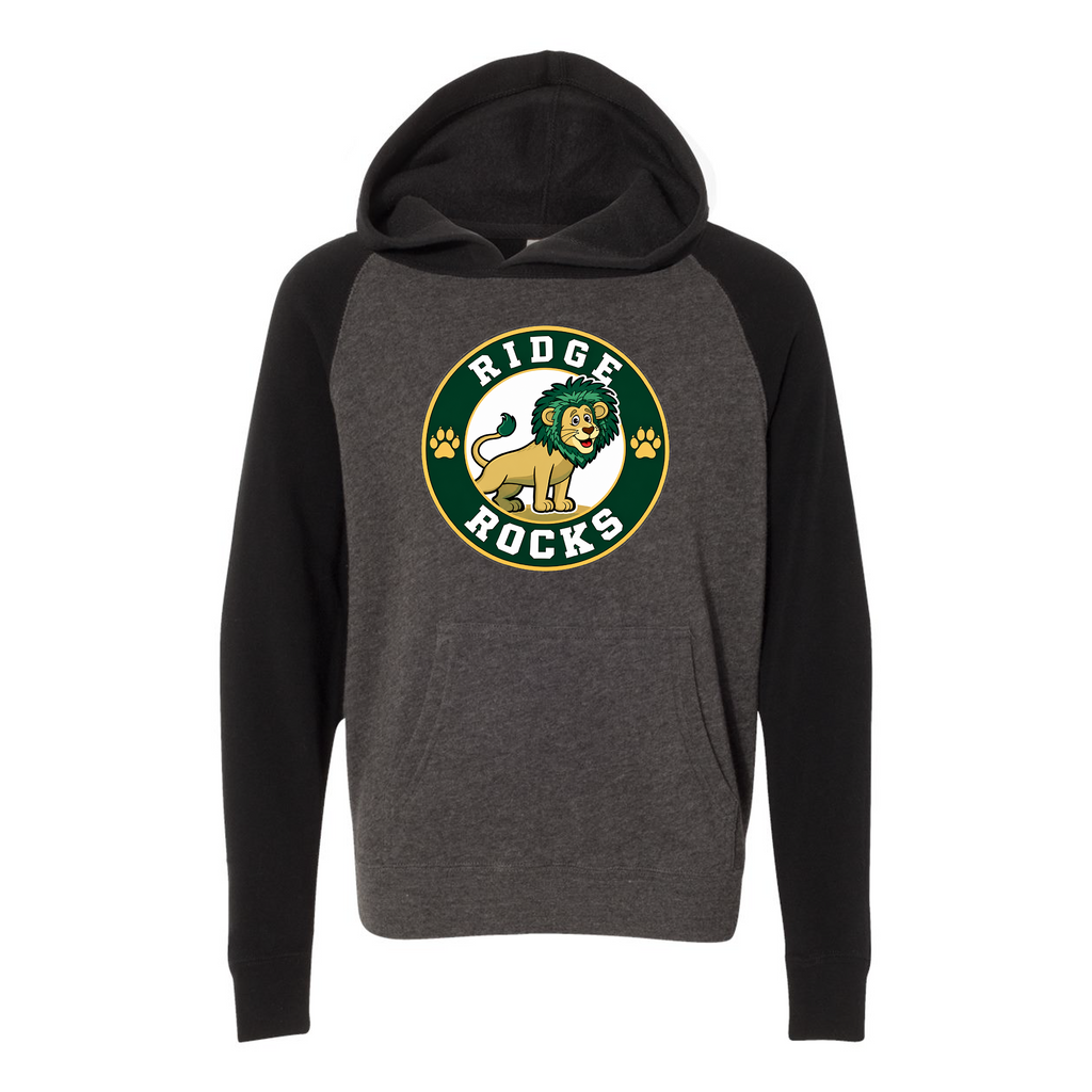 Youth Lightweight Special Blend Raglan Hooded Sweatshirt - Carbon/Black - Ridge Elementary